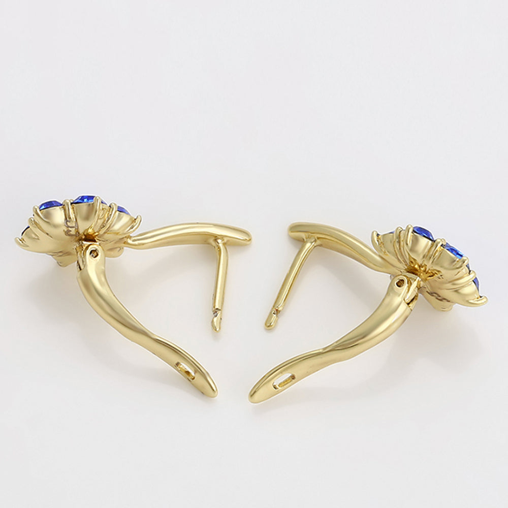 Pendientes de Aleación Bañado en Oro con Cristal Emporia® Azul 4 