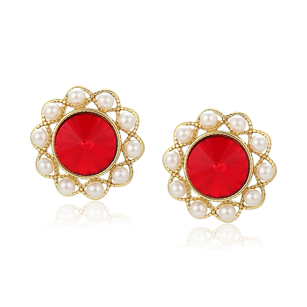 Pendientes de Aleación Bañado en Oro con Perla de cristal y Cristal Emporia® Rojo 1 