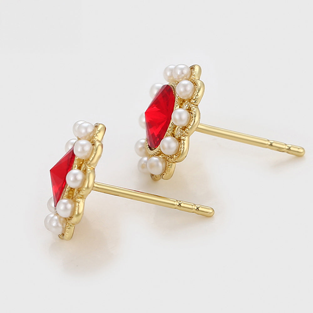 Pendientes de Aleación Bañado en Oro con Perla de cristal y Cristal Emporia® Rojo 3 