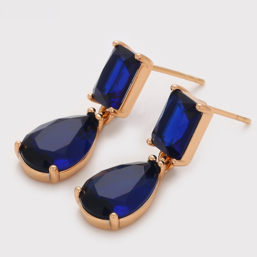 Pendientes de Aleación Bañado en Oro con Cristal Emporia® Azul 7 