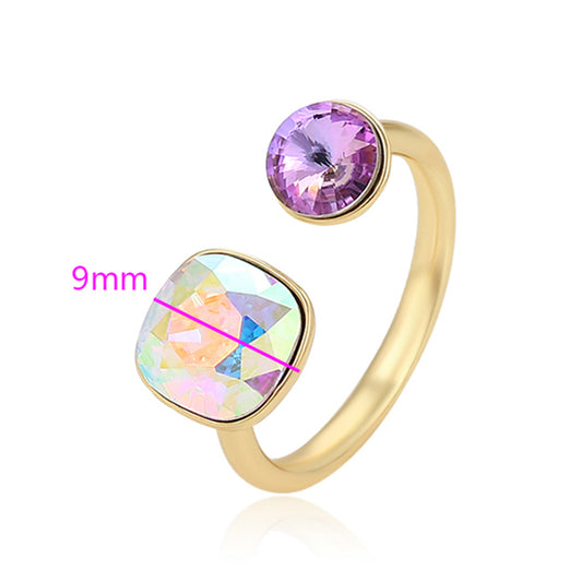 Anillo de Aleación Bañado en Oro con Cristal Emporia® Púrpura y Cristal Emporia® Blanco