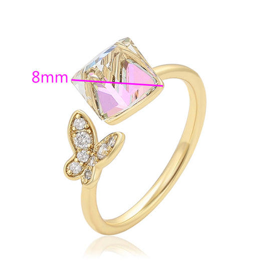 Anillo de Aleación Bañado en Oro con Cristal Emporia® Blanco