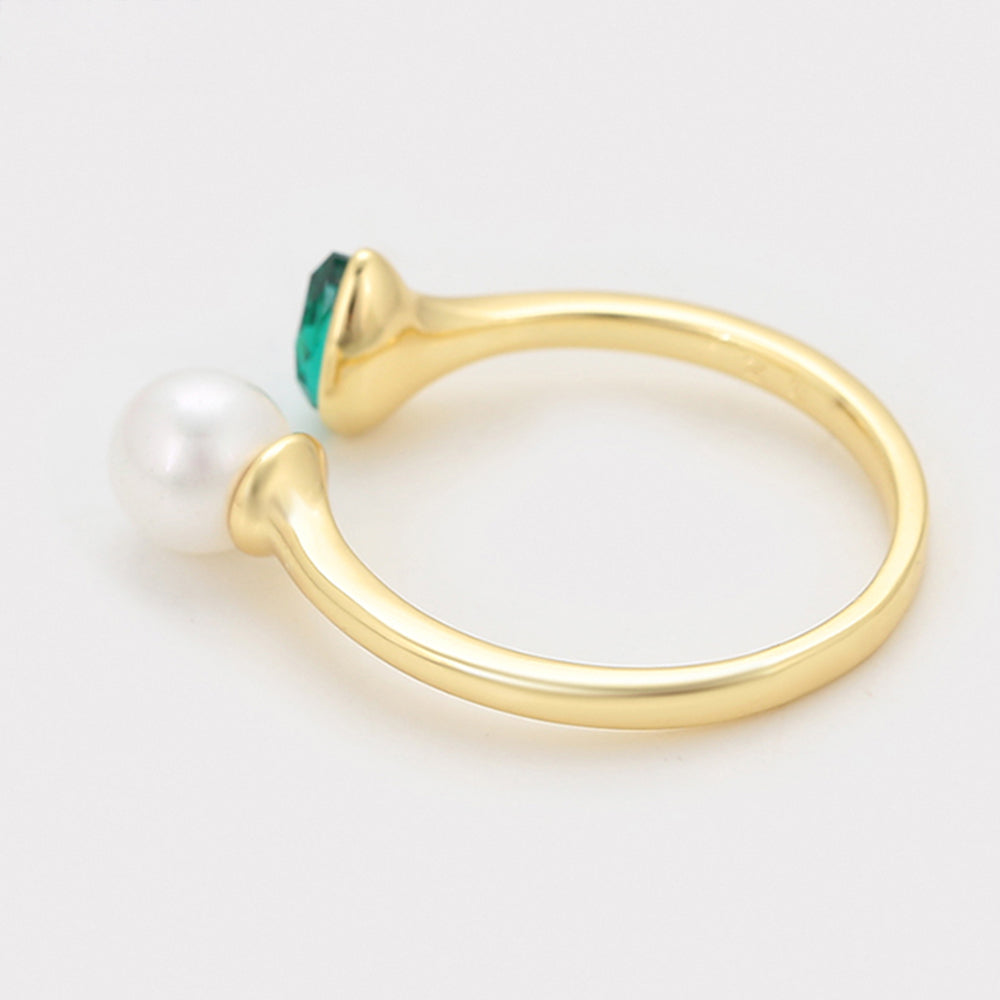 Anillo de Aleación Bañado en Oro con Perla de cristal y Cristal Emporia® Verde 5 
