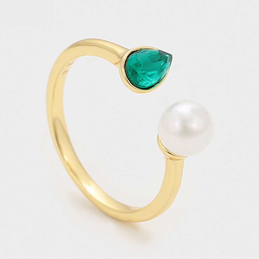 Anillo de Aleación Bañado en Oro con Perla de cristal y Cristal Emporia® Verde 6 