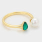 Anillo de Aleación Bañado en Oro con Perla de cristal y Cristal Emporia® Verde