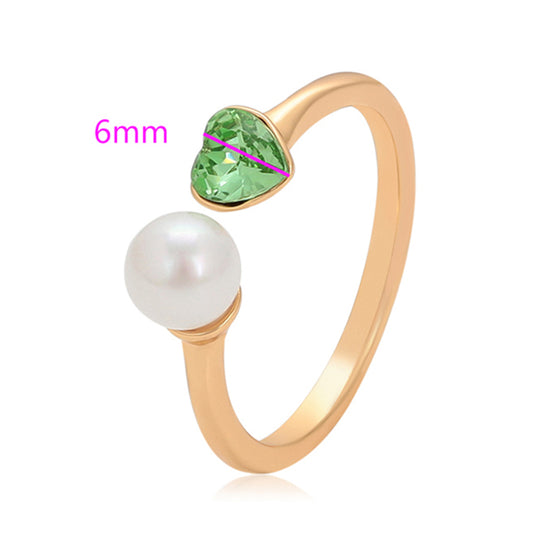 Anillo de Aleación Bañado en Oro con Perla de cristal y Cristal Emporia® Verde