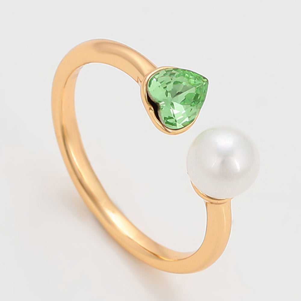 Anillo de Aleación Bañado en Oro con Perla de cristal y Cristal Emporia® Verde