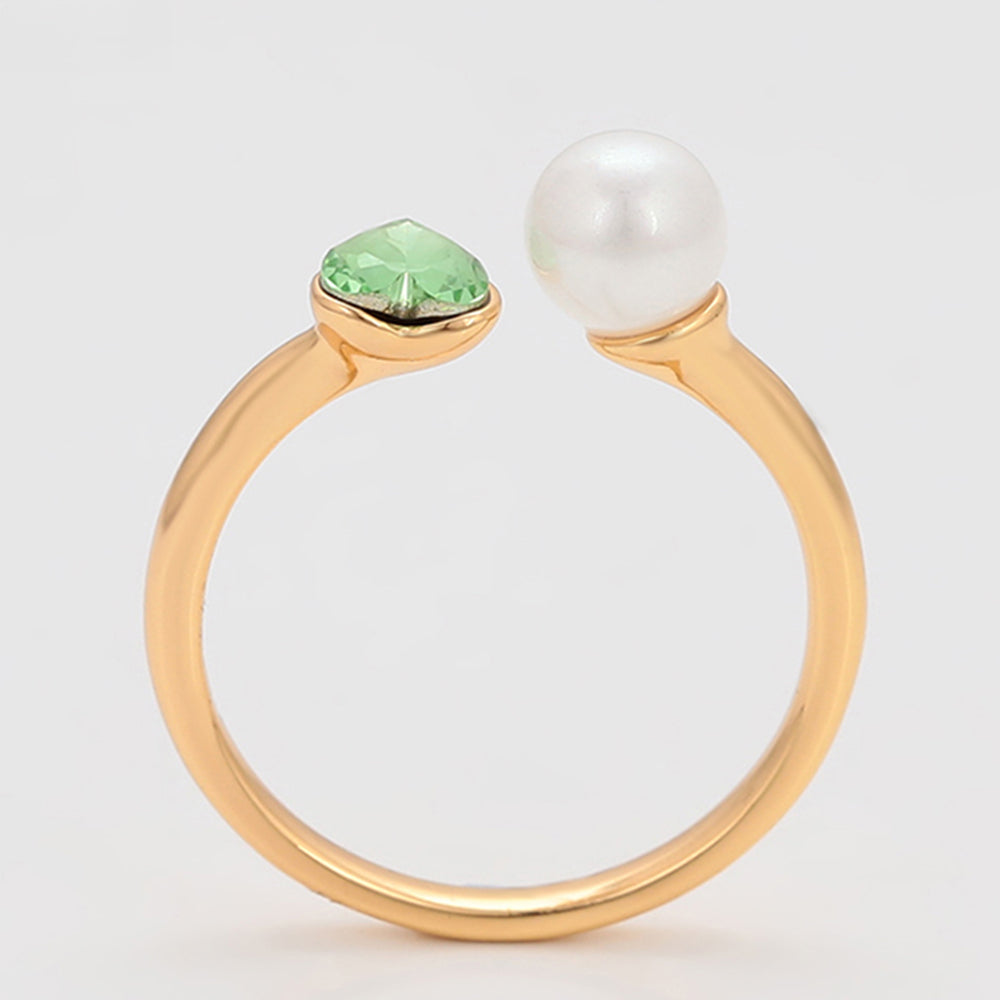 Anillo de Aleación Bañado en Oro con Perla de cristal y Cristal Emporia® Verde 4 