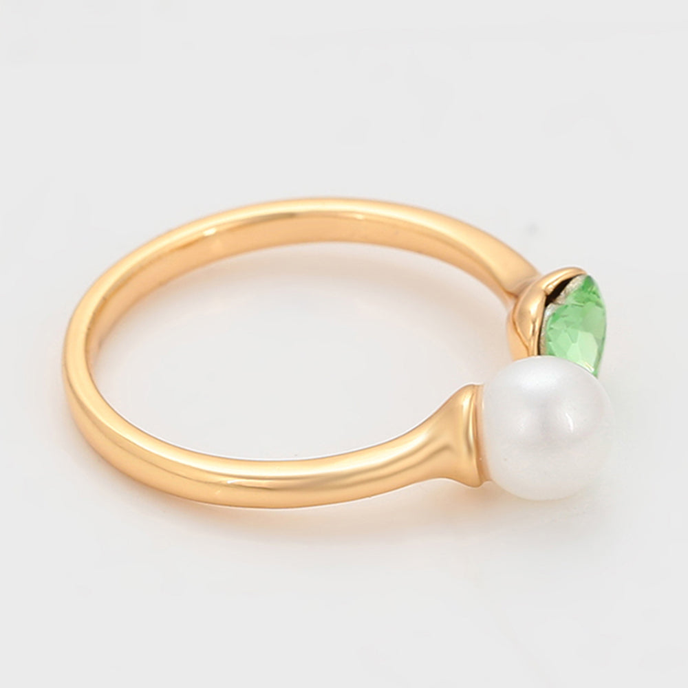 Anillo de Aleación Bañado en Oro con Perla de cristal y Cristal Emporia® Verde 5 