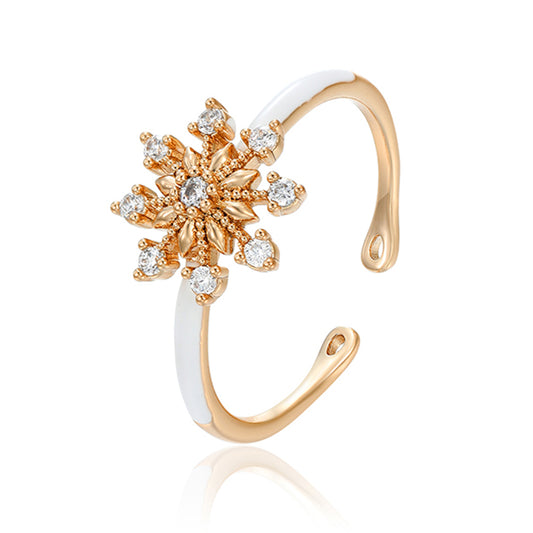 Anillo de Aleación Bañado en Oro con Cristal Emporia® Blanco y Esmalte