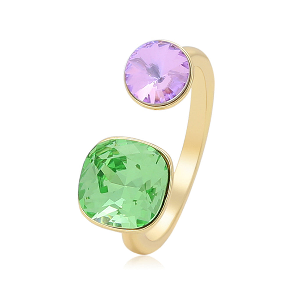 Anillo de Aleación Bañado en Oro con Cristal Emporia® Verde y Cristal Emporia® Púrpura 1 