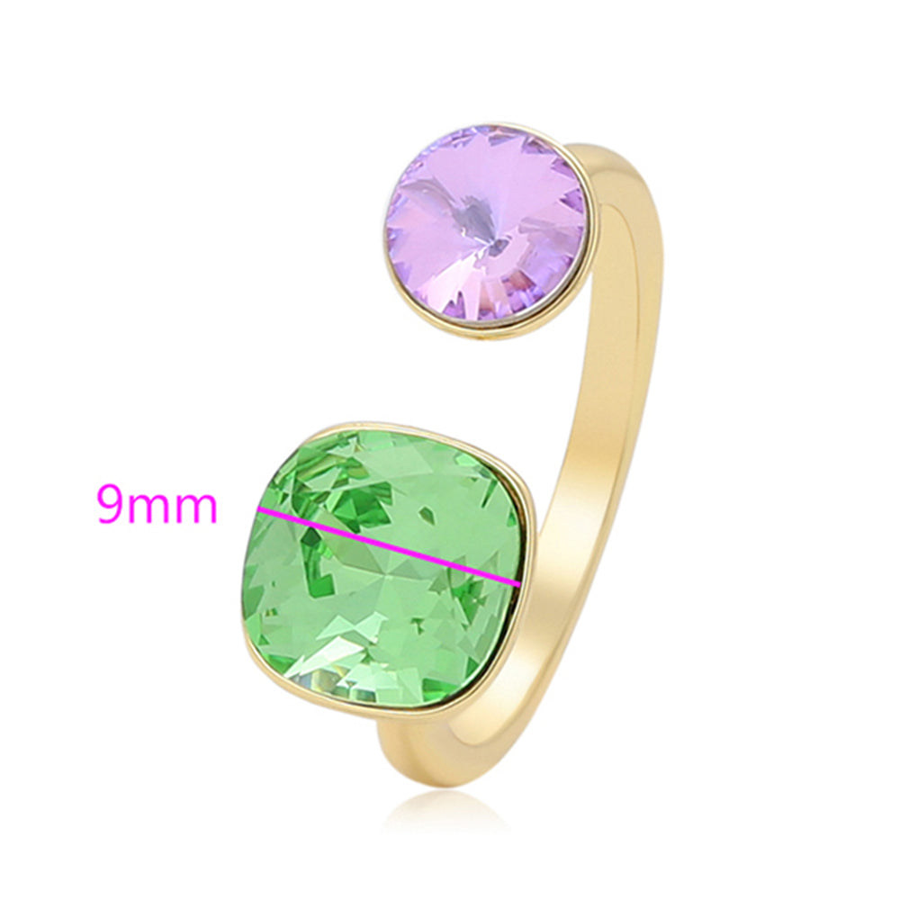Anillo de Aleación Bañado en Oro con Cristal Emporia® Verde y Cristal Emporia® Púrpura 2 