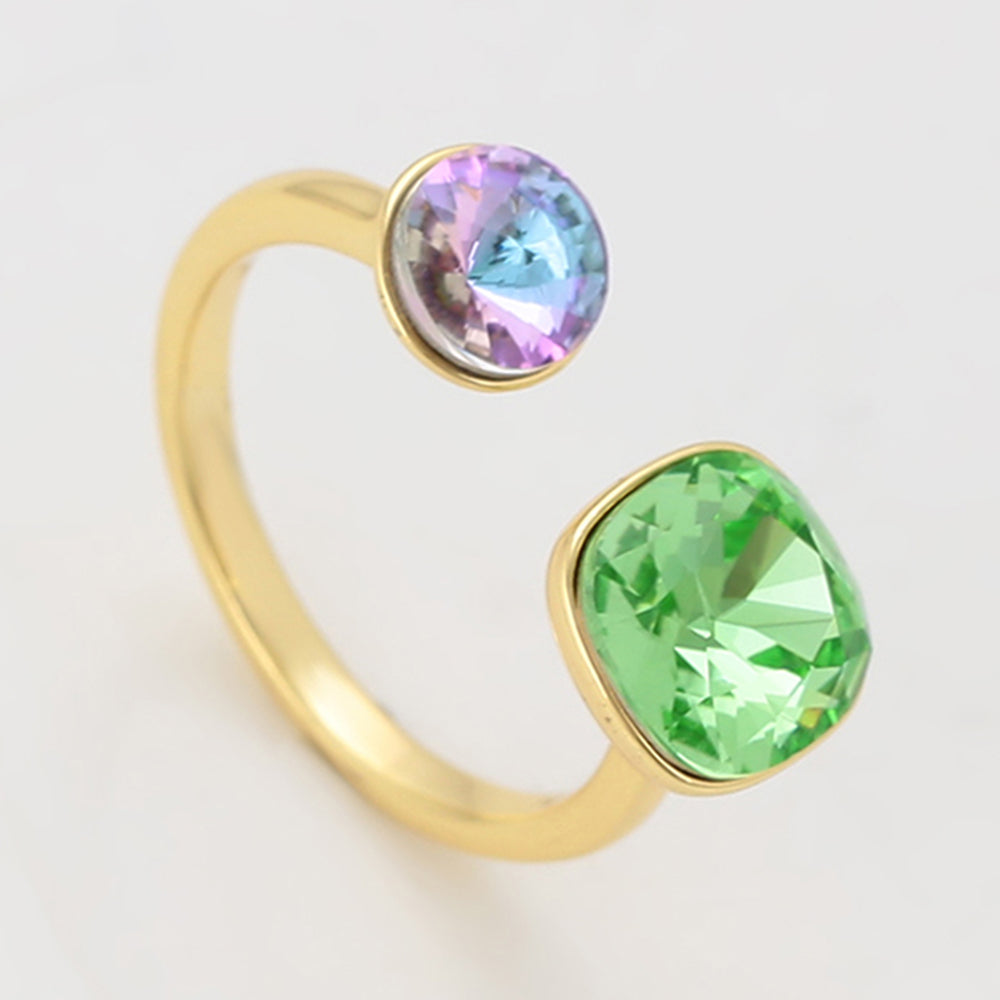 Anillo de Aleación Bañado en Oro con Cristal Emporia® Verde y Cristal Emporia® Púrpura 3 