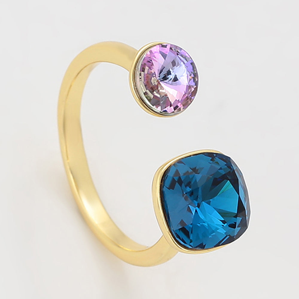 Anillo de Aleación Bañado en Oro con Cristal Emporia® Púrpura y Cristal Emporia® Azul