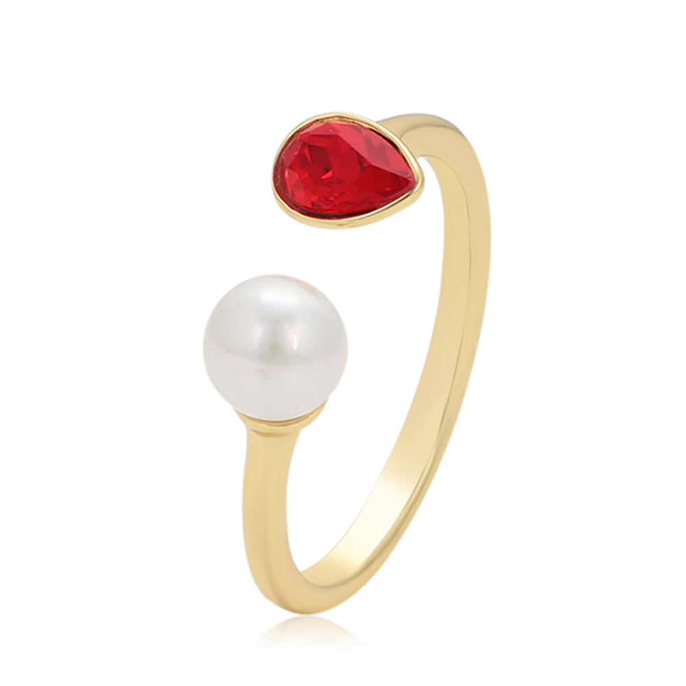 Anillo de Aleación Bañado en Oro con Perla de cristal y Cristal Emporia® Rojo 1 