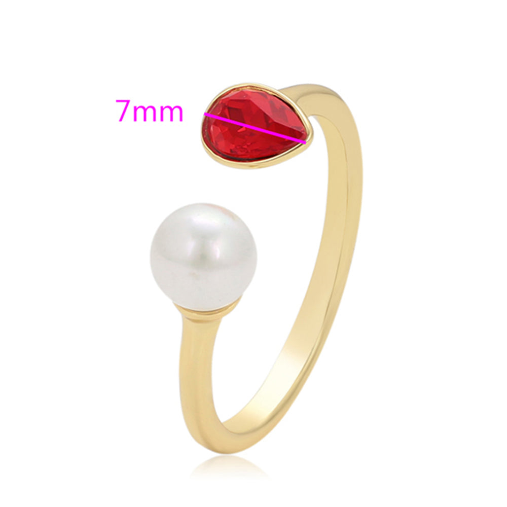 Anillo de Aleación Bañado en Oro con Perla de cristal y Cristal Emporia® Rojo 2 