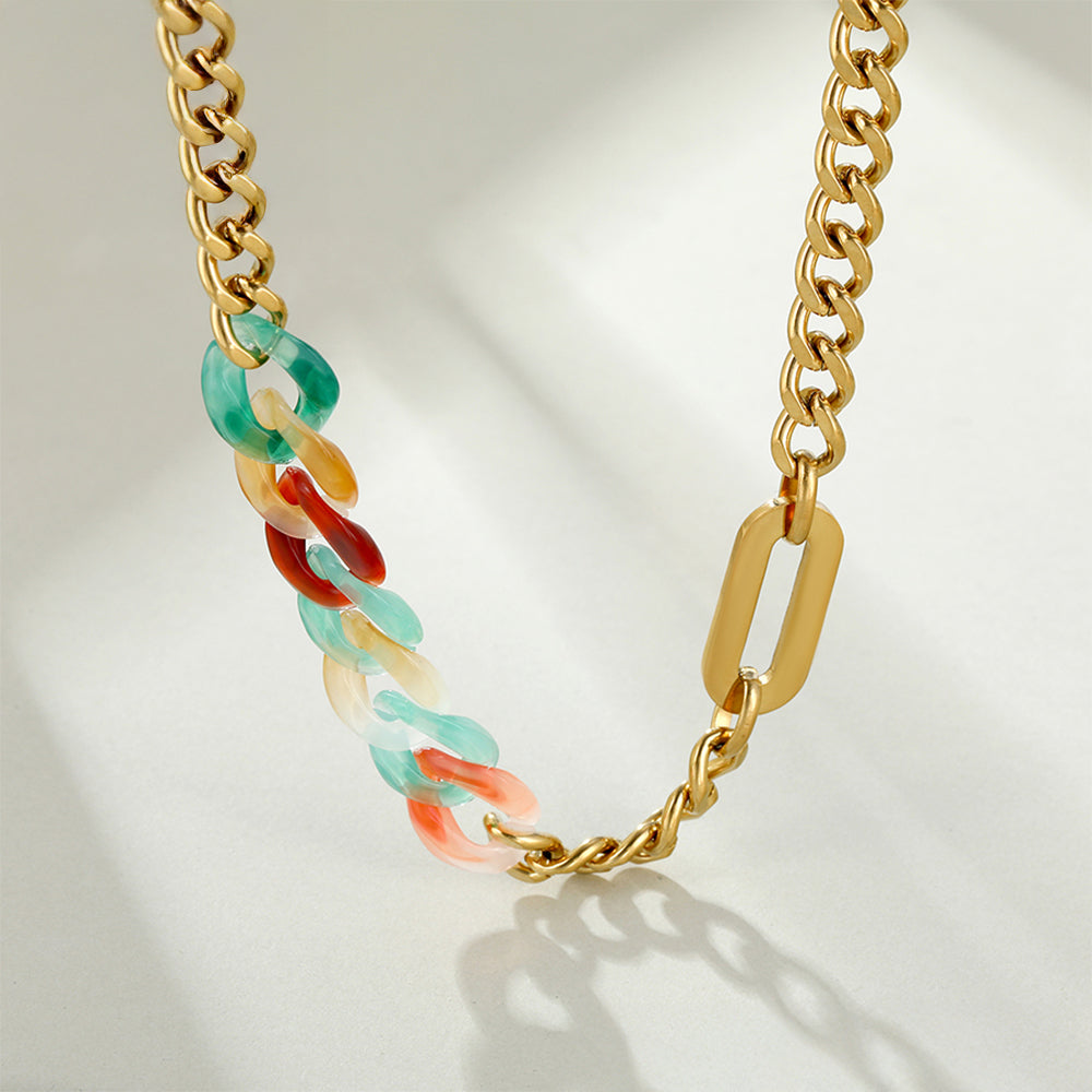 Collar de Aleación Bañado en Oro con Cristal Emporia® Rojo y Cristal Emporia® Azul 1 