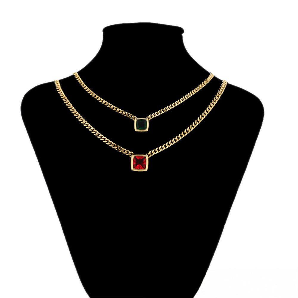 Collar de Aleación Bañado en Oro con Cristal Emporia® Rojo y Cristal Emporia® Verde