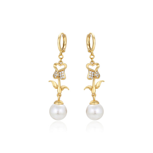 Pendientes de Aleación Bañado en Oro con Perla de cristal y Cristal Emporia® Blanco