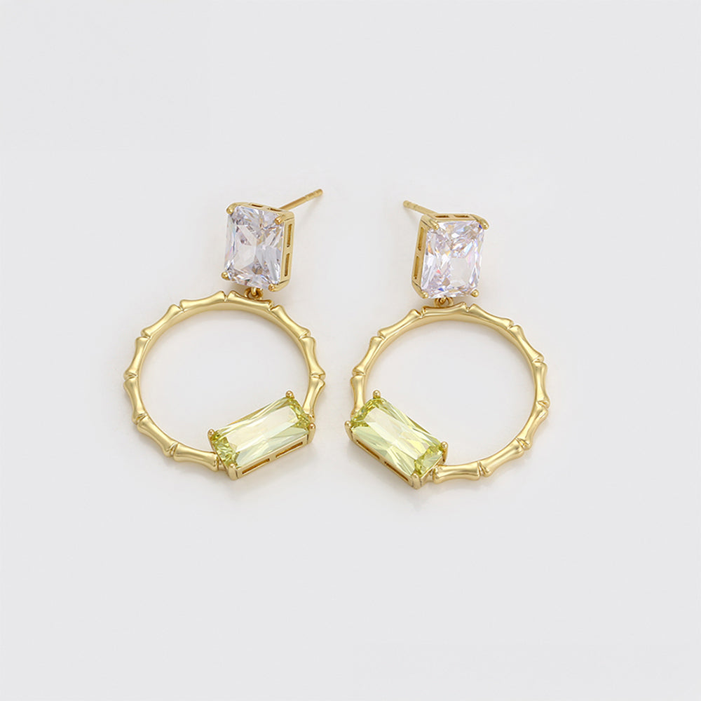 Pendientes de Aleación Bañado en Oro con Cristal Emporia® Verde y Cristal Emporia® Blanco 3 