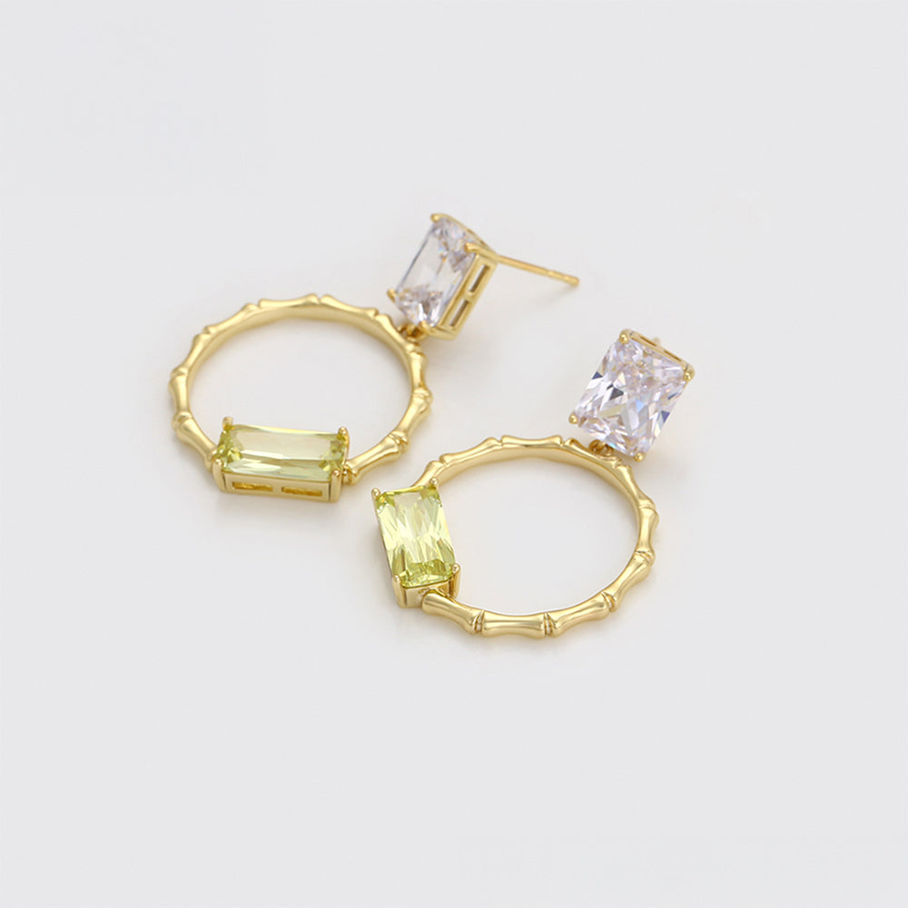 Pendientes de Aleación Bañado en Oro con Cristal Emporia® Verde y Cristal Emporia® Blanco 4 
