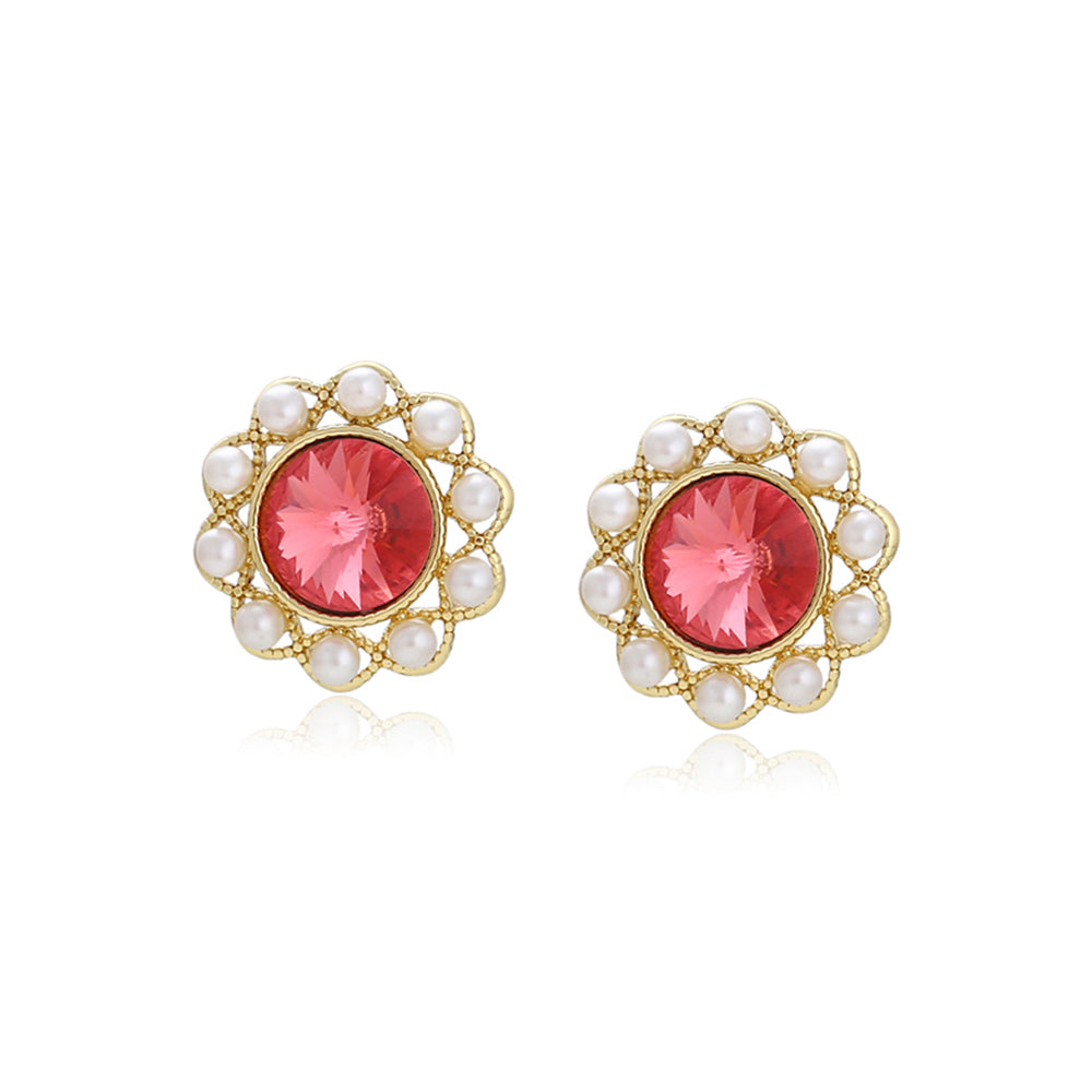Pendientes de Aleación Bañado en Oro con Cristal Emporia® Rojo y Perla de cristal 1 