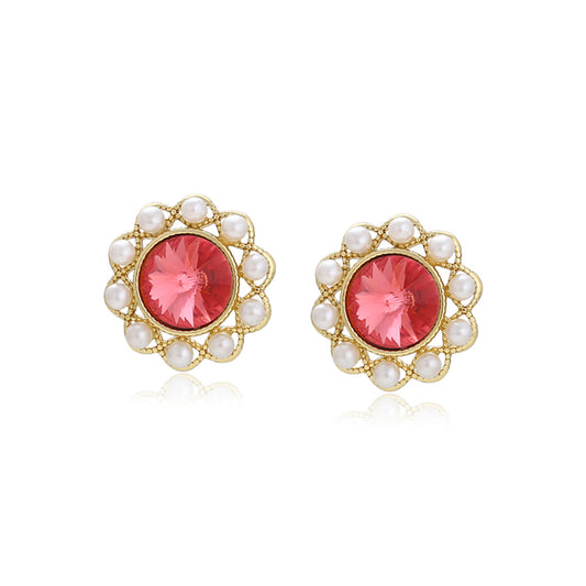 Pendientes de Aleación Bañado en Oro con Cristal Emporia® Rojo y Perla de cristal