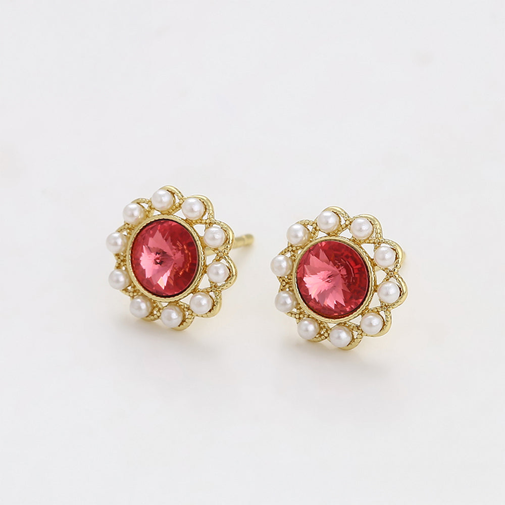 Pendientes de Aleación Bañado en Oro con Cristal Emporia® Rojo y Perla de cristal 3 