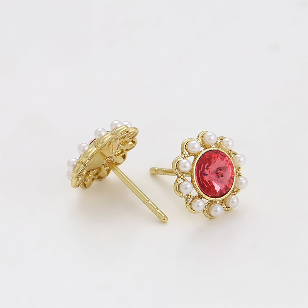 Pendientes de Aleación Bañado en Oro con Cristal Emporia® Rojo y Perla de cristal 6 