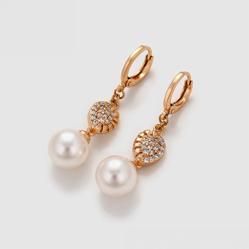 Pendientes de Aleación Bañado en Oro con Perla de cristal y Cristal Emporia® Blanco 6 