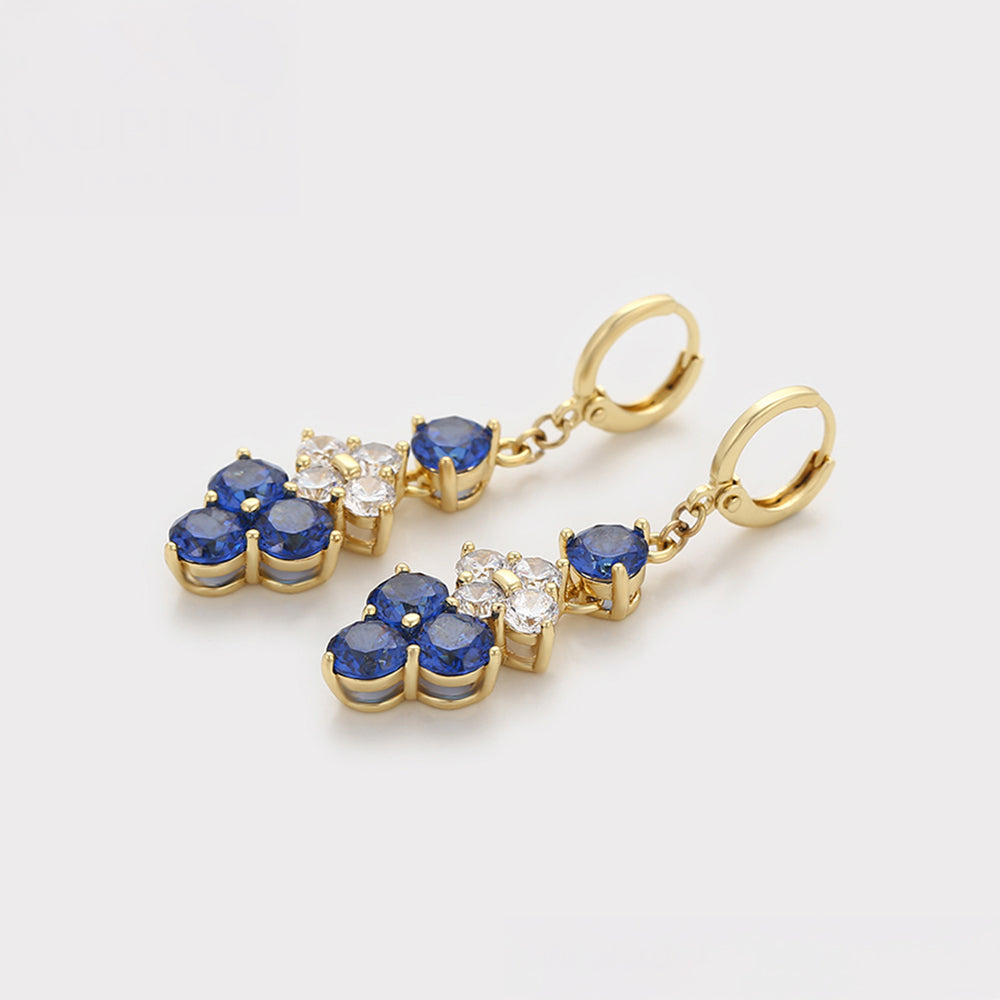 Pendientes de Aleación Bañado en Oro con Cristal Emporia® Azul y Cristal Emporia® Blanco 4 