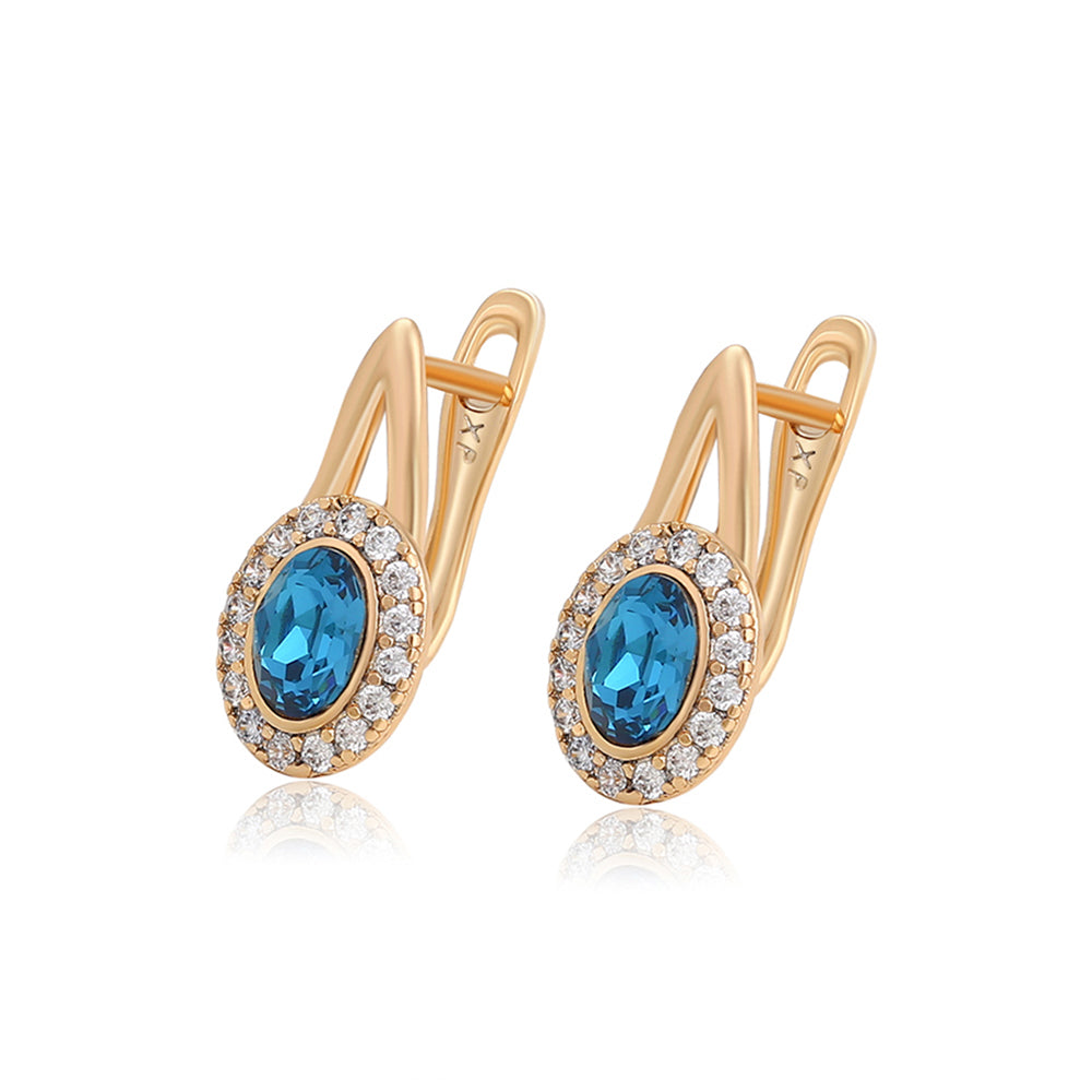 Pendientes de Aleación Bañado en Oro con Cristal Emporia® Azul y Cristal Emporia® Blanco 1 