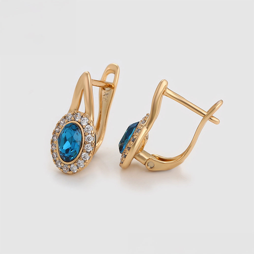 Pendientes de Aleación Bañado en Oro con Cristal Emporia® Azul y Cristal Emporia® Blanco 6 