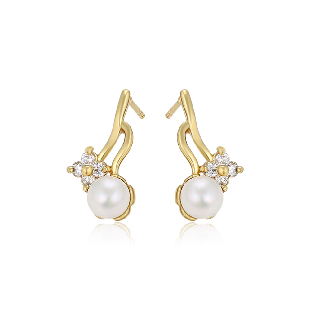 Pendientes de Aleación Bañado en Oro con Perla de cristal y Cristal Emporia® Blanco 1 