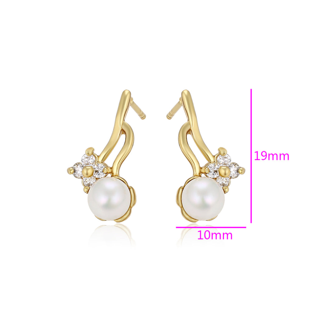 Pendientes de Aleación Bañado en Oro con Perla de cristal y Cristal Emporia® Blanco 2 