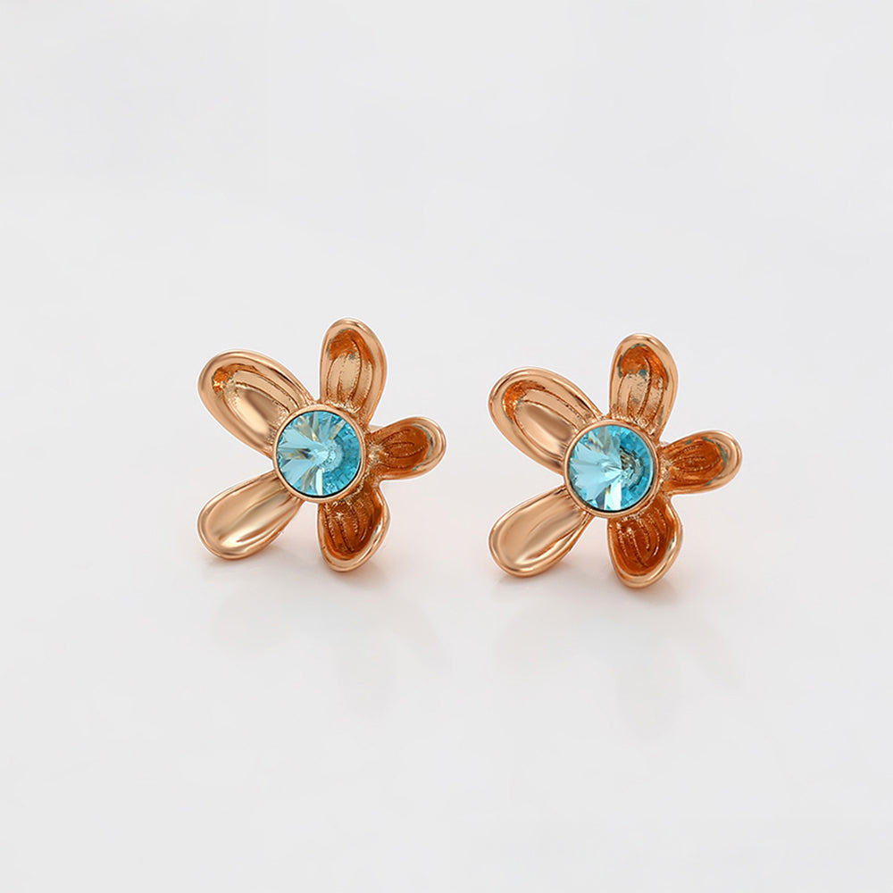 Pendientes de Aleación Bañado en Oro con Cristal Emporia® Azul 3 