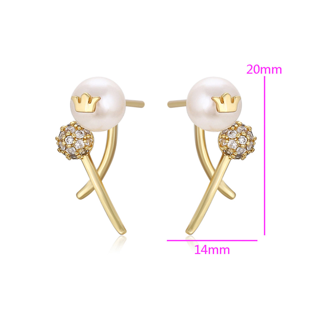 Pendientes de Aleación Bañado en Oro con Perla de cristal y Cristal Emporia® Blanco 2 