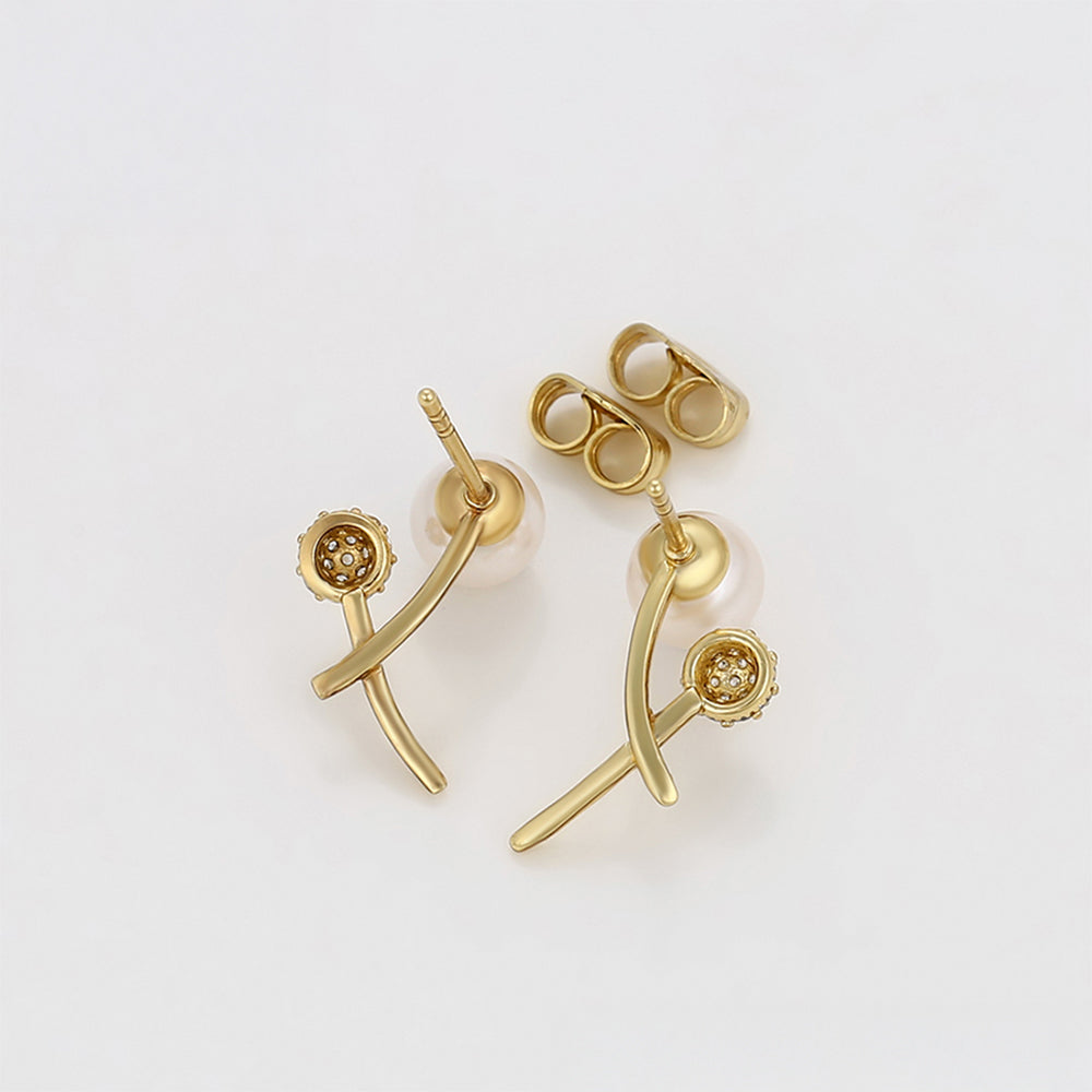 Pendientes de Aleación Bañado en Oro con Perla de cristal y Cristal Emporia® Blanco