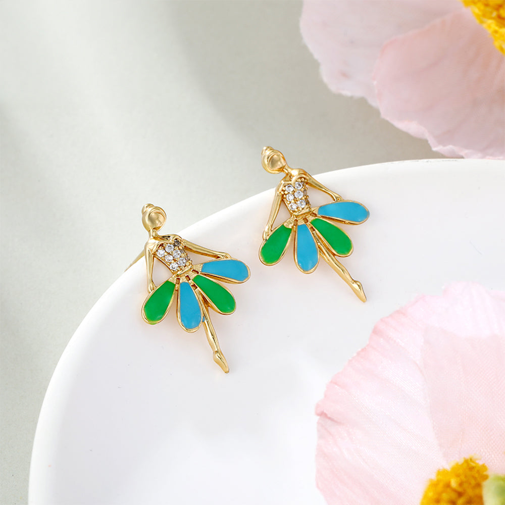 Pendientes de Aleación Bañado en Oro con Esmalte y Cristal Emporia® Blanco