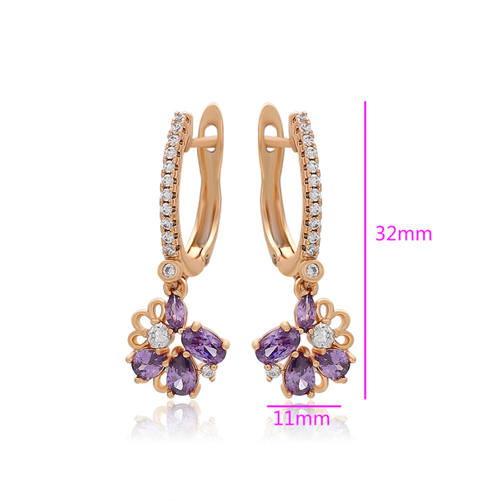 Pendientes de Aleación Bañado en Oro con Cristal Emporia® Púrpura y Cristal Emporia® Blanco 2 