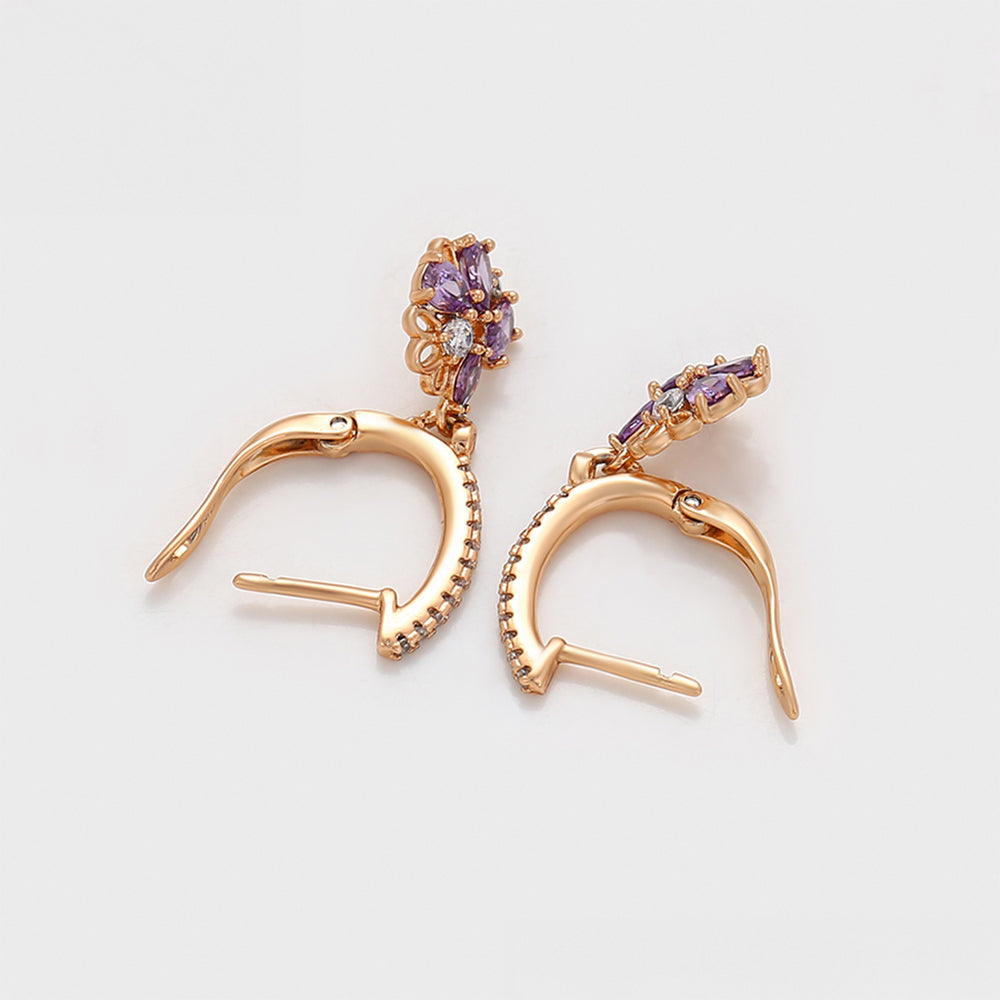 Pendientes de Aleación Bañado en Oro con Cristal Emporia® Púrpura y Cristal Emporia® Blanco
