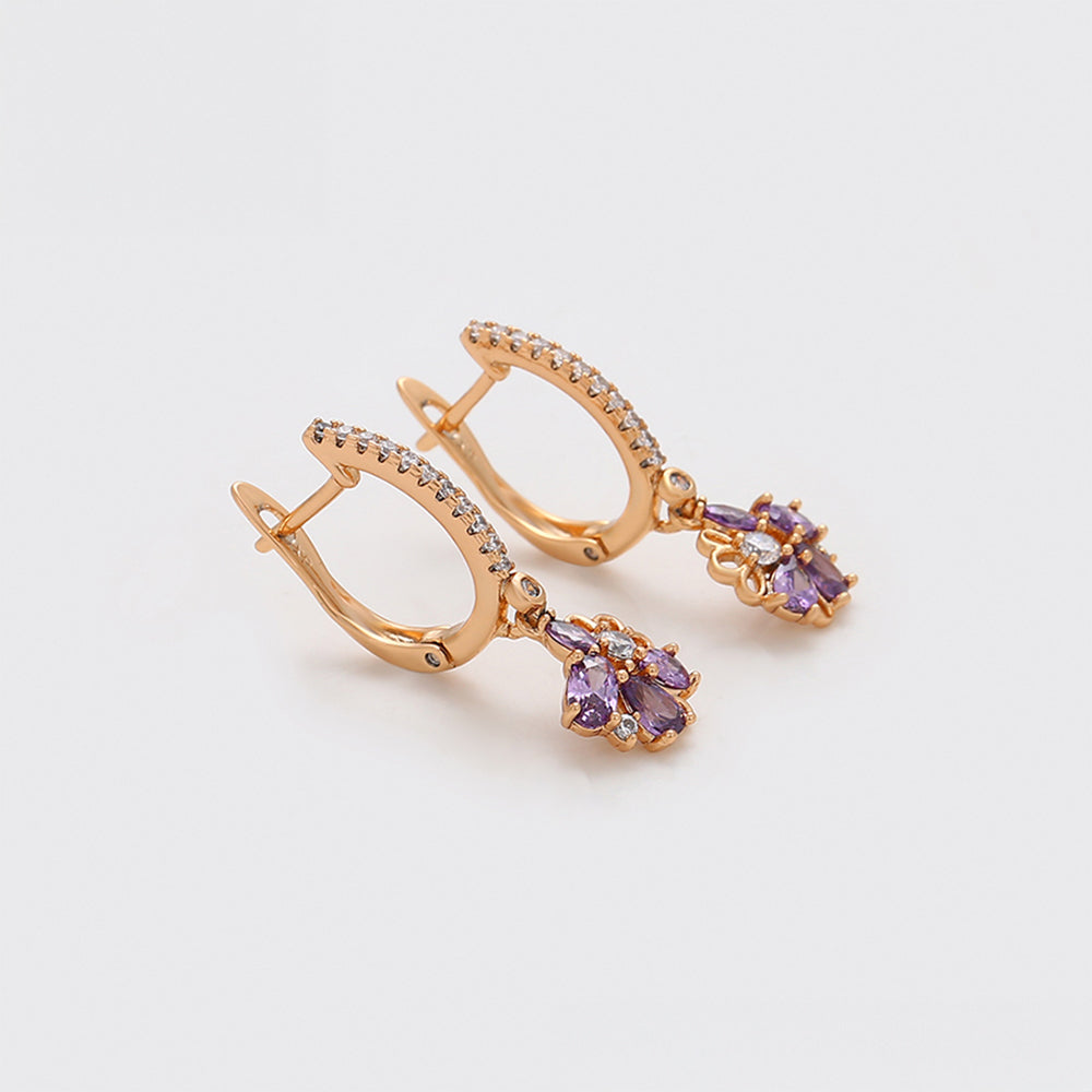 Pendientes de Aleación Bañado en Oro con Cristal Emporia® Púrpura y Cristal Emporia® Blanco 6 