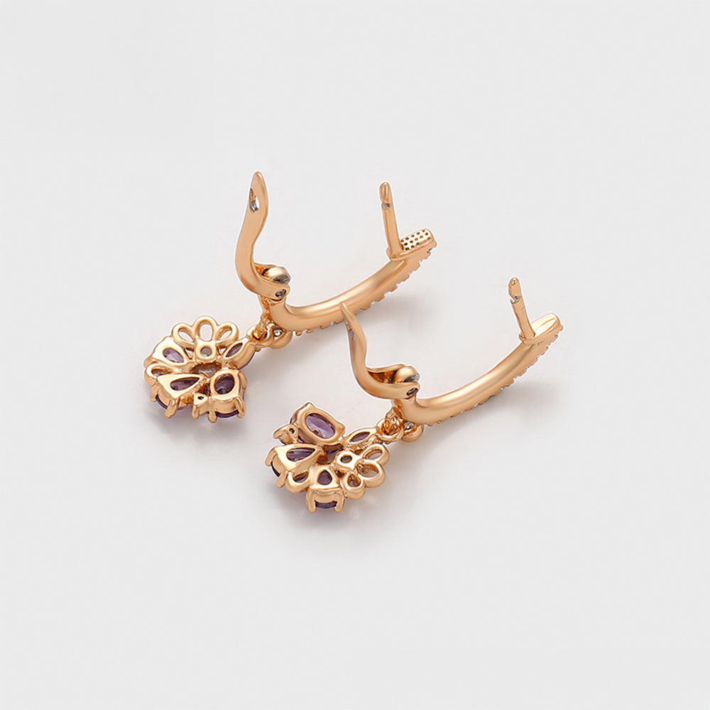 Pendientes de Aleación Bañado en Oro con Cristal Emporia® Púrpura y Cristal Emporia® Blanco