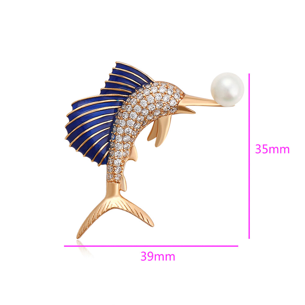 Broche de Aleación Bañado en Oro con Cristal Emporia® Blanco y Perla de cristal 2 