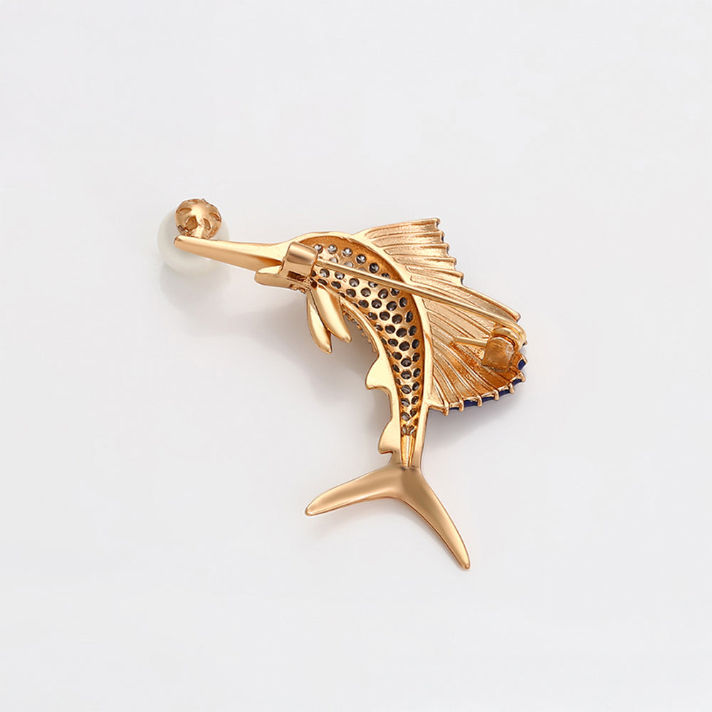 Broche de Aleación Bañado en Oro con Cristal Emporia® Blanco y Perla de cristal 4 