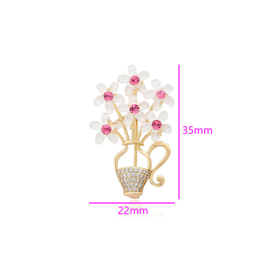 Broche de Aleación Bañado en Oro con Cristal Emporia® Rosa y Cristal Emporia® Blanco