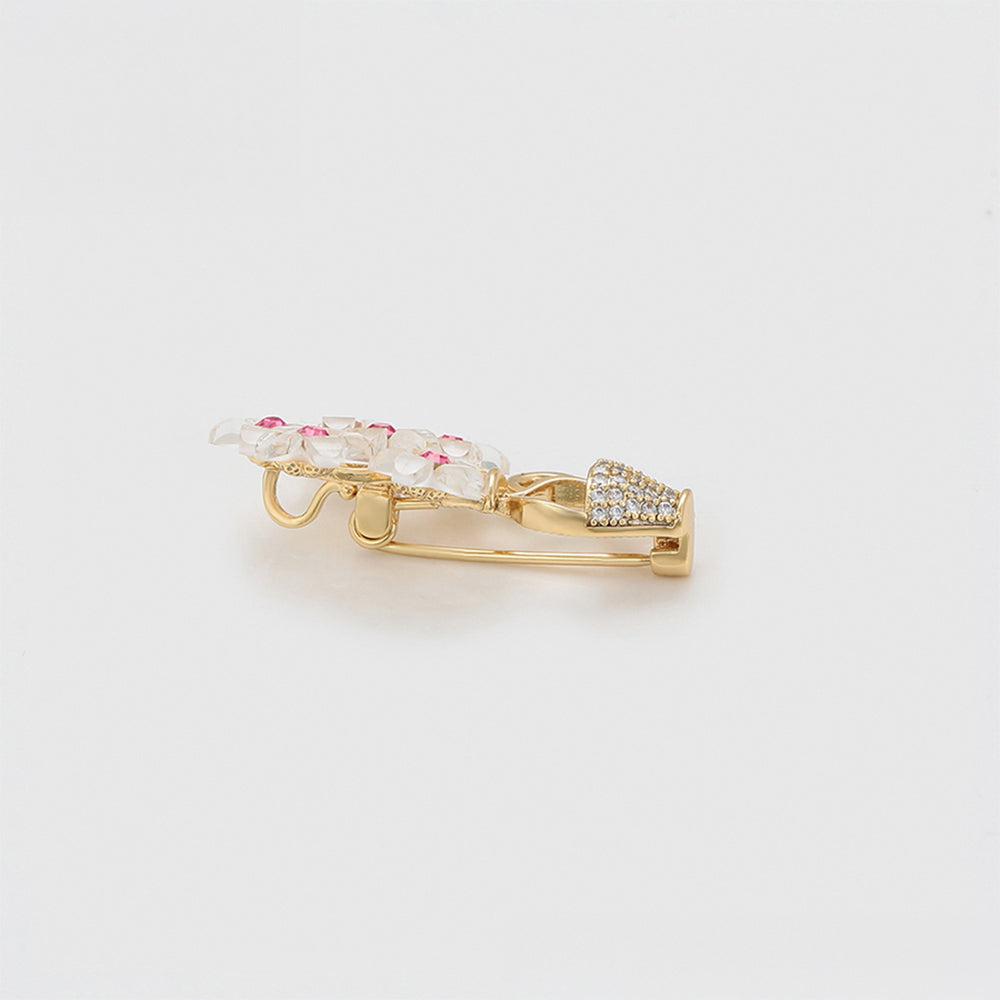 Broche de Aleación Bañado en Oro con Cristal Emporia® Rosa y Cristal Emporia® Blanco