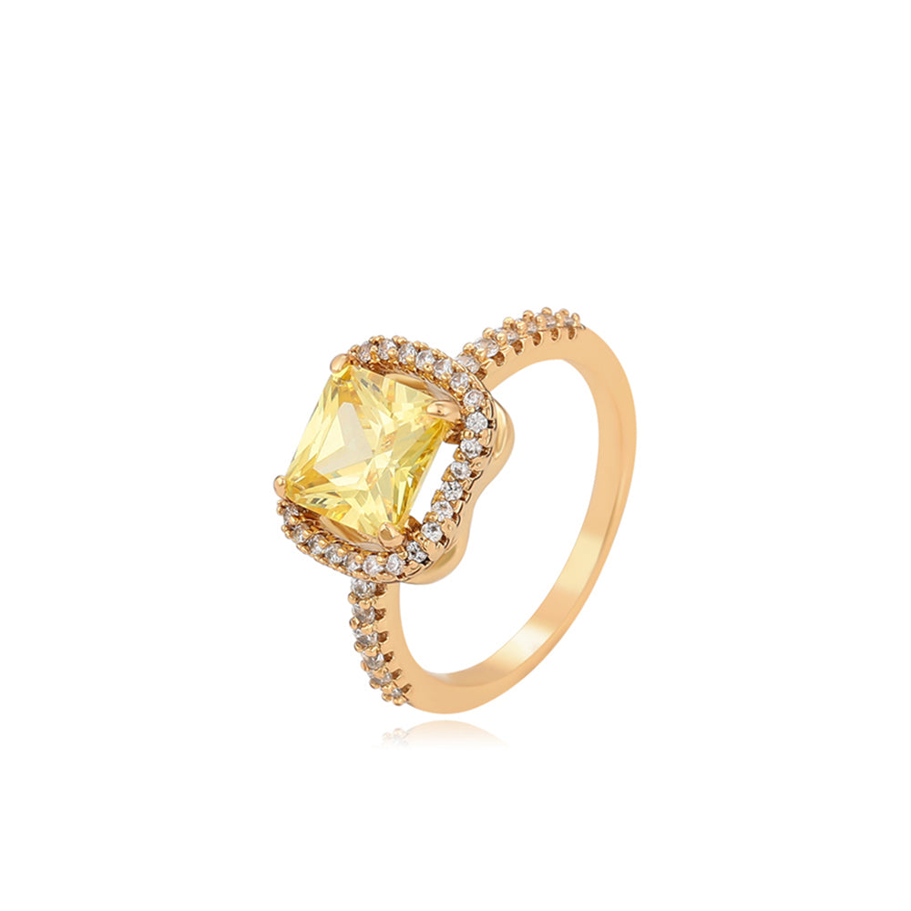 Anillo de Aleación Bañado en Oro con Cristal Emporia® Amarillo y Cristal Emporia® Blanco 1 