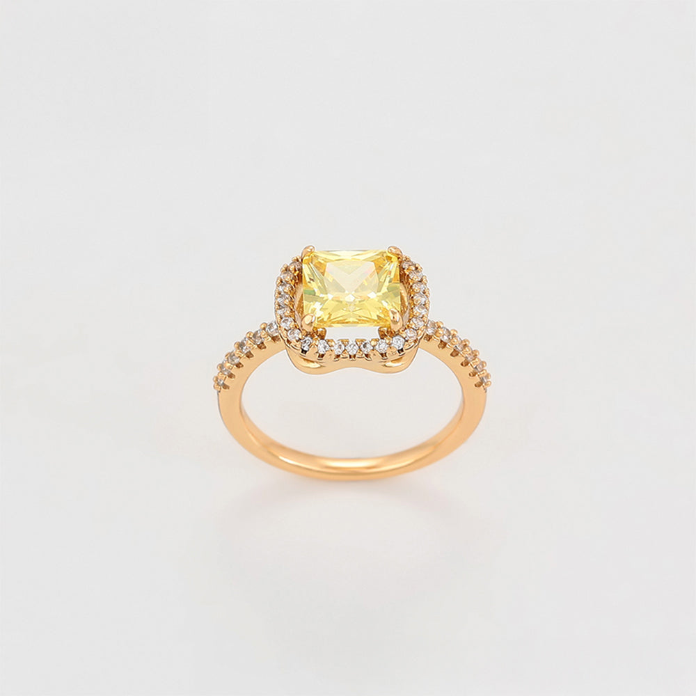 Anillo de Aleación Bañado en Oro con Cristal Emporia® Amarillo y Cristal Emporia® Blanco 5 
