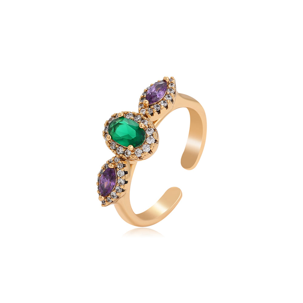 Anillo de Aleación Bañado en Oro con Cristal Emporia® Púrpura y Cristal Emporia® Verde 1 